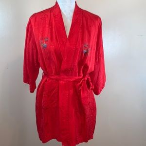 Health All Rayon Embroidered Red Kimono Robe